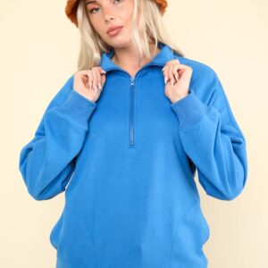 Oversized Sweatshirt Quarter Zip Top